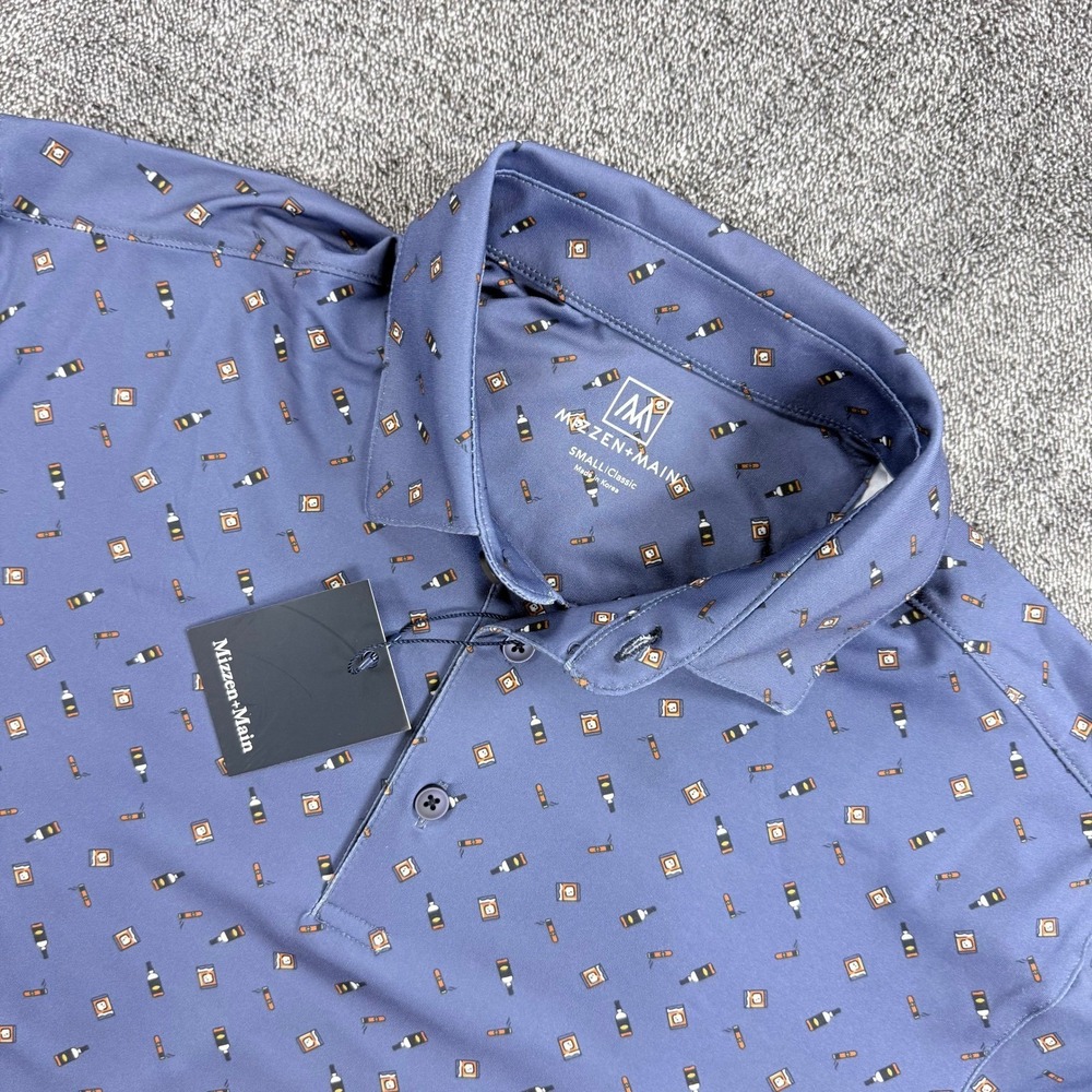 Mizzen+Main Versa SS Polo Whiskey and Ash Print Blue Mens Small Classic NWT $108